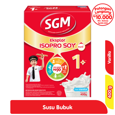 Promo SGM Eksplor ISOPRO SOY 1+ Susu Bubuk Pertumbuhan Anak Vanila 400 g Alfamart