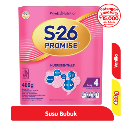 Promo S-26 Promise Tahap 4 Susu Pertumbuhan Anak 3-12 Tahun Vanila 400 g Alfamart