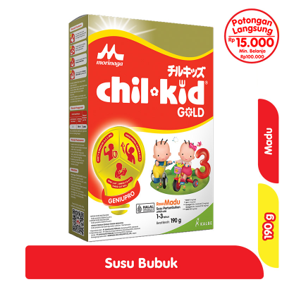 Promo Morinaga chil-kid 3 Gold Susu Bubuk Pertumbuhan Anak 1-3 Tahun Madu 190 g Alfamart