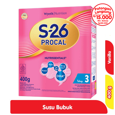 Promo S-26 Procal Tahap 3 Susu Pertumbuhan Anak 1-3 Tahun Vanila 400 g Alfamart