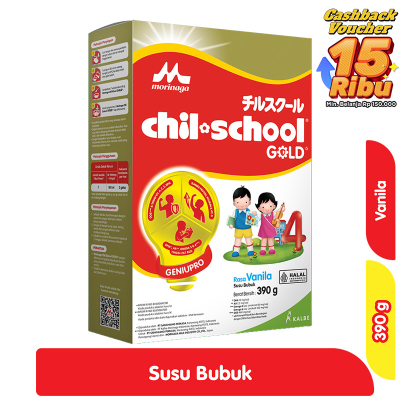 Promo Morinaga chil-school 4 Gold Susu Bubuk Pertumbuhan Anak 3-12 Tahun Vanila 390 g Alfamart