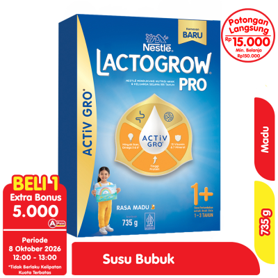 Promo Lactogrow Pro 1+ Susu Bubuk Pertumbuhan Anak 1-3 Tahun Madu 735 g Alfamart