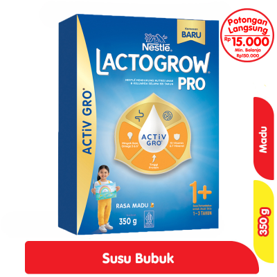 Promo Lactogrow Pro 1+ Susu Bubuk Pertumbuhan Anak 1-3 Tahun Madu 350 g Alfamart