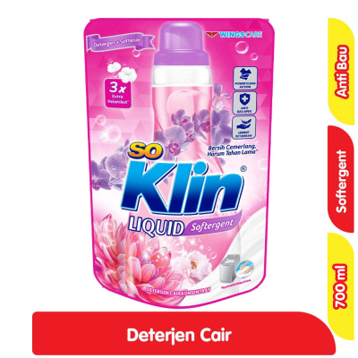 Promo So Klin Softergent Deterjen Cair + Pelembut Pakaian Pink Refill 700 ml Alfamart
