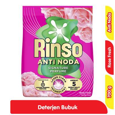 Rinso Anti Noda Molto Deterjen Bubuk + Pelembut Pakaian Rose Fresh Refill 700 g