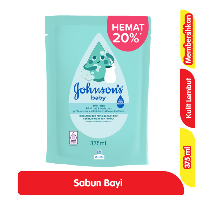 Promo Johnson's Baby Milk + Rice Sabun Mandi & Sampo Bayi Refill 375 ml Alfamart