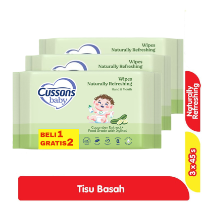 Promo Cussons Baby Tisu Basah Bayi Naturally Refreshing 45 s - Beli 1 Gratis 2 Alfamart
