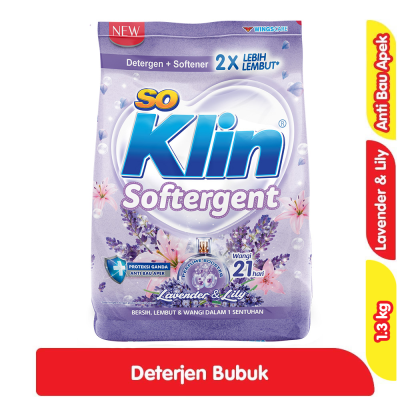Promo So Klin Softergent Deterjen Bubuk + Pelembut Pakaian Lavender & Lily 1.3 kg Alfamart