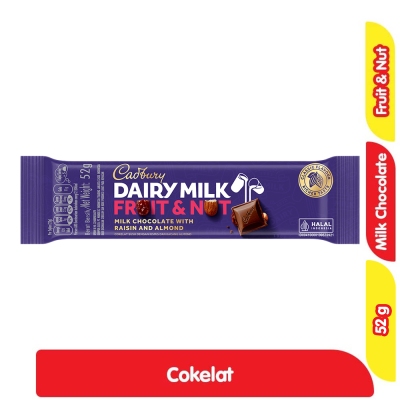 Promo Cadbury Dairy Milk Cokelat Susu Fruit & Nut 52 g Alfamart