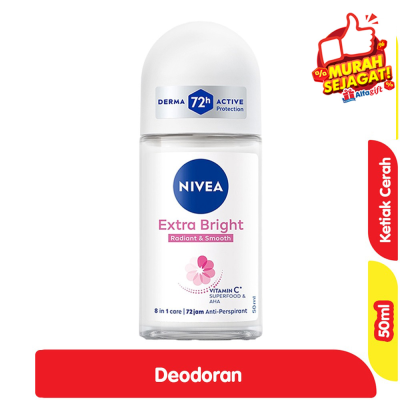 Promo Nivea Extra Bright Radiant & Smooth Deodoran Roll On Wanita 50 ml Alfamart
