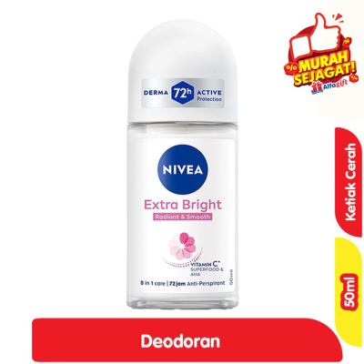 Promo Nivea Extra Bright Radiant & Smooth Deodoran Roll On Wanita 50 ml Alfamart