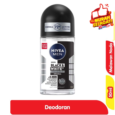 Promo Nivea Men Black & White Invisible Original Deodoran Roll On 50 ml Alfamart