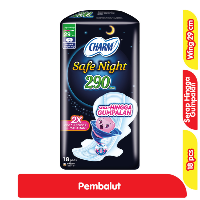 Promo Charm Safe Night Pembalut Wanita Wing Malam 29 cm 18 pcs Alfamart
