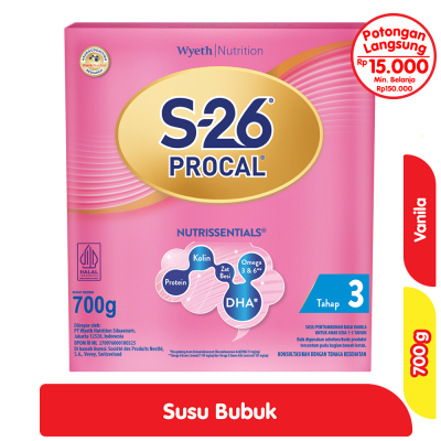 Promo S-26 Procal Tahap 3 Susu Pertumbuhan Anak 1-3 Tahun Vanila 700 g Alfamart
