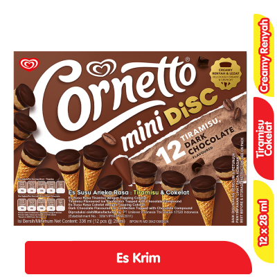 Promo Wall's Cornetto Es Krim Mini Disc Cokelat & Tiramisu 12 x 28 ml Alfamart