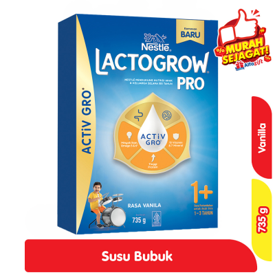 Promo Lactogrow Pro 1+ Susu Pertumbuhan Anak 1 - 3 Tahun Vanila 735 g Alfamart