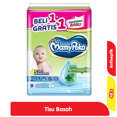 Promo MamyPoko Tisu Basah Bayi Antiseptik Non Parfum 48 s - Beli 1 Gratis 1 Alfamart