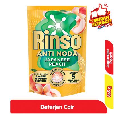 Promo Rinso SensiFresh Detergen Cair Japanese Peach Refill 665 g Alfamart