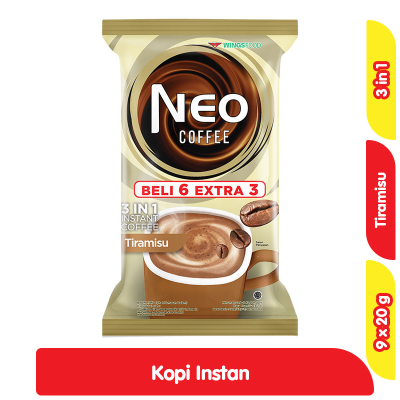 Promo NEO Coffee 3 in 1 Kopi Tiramisu Sachet 9 x 20 g Alfamart