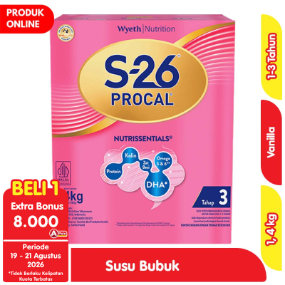 Promo S-26 Procal Tahap 3 Susu Pertumbuhan Anak 1-3 Tahun Vanila 1.4 kg Alfamart