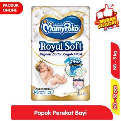 Promo MamyPoko Royal Soft Organic Cotton Popok Perekat Bayi Newborn 52 pcs Alfamart