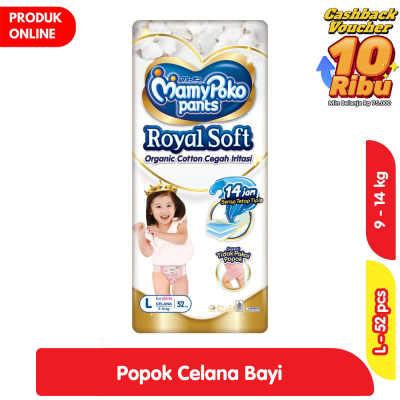 Promo MamyPoko Royal Soft Organic Cotton Popok Celana Bayi Girls L 52 pcs Alfamart