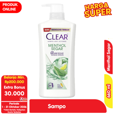 Promo Clear Sampo Anti Ketombe Menthol Segar Pump 660 ml Alfamart