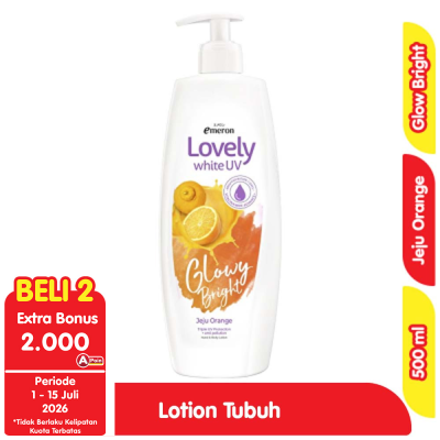 Promo Emeron Lovely White UV Glowy Bright Lotion Pelembap Tubuh Jeju Orange 500 ml Alfamart