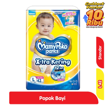 Promo MamyPoko X-tra Kering Popok Celana Bayi L 42 pcs Alfamart