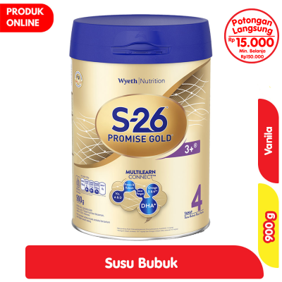 Promo S-26 Promise Gold Tahap 4 Susu Pertumbuhan Anak 3-12 Tahun Vanila 900 g Alfamart