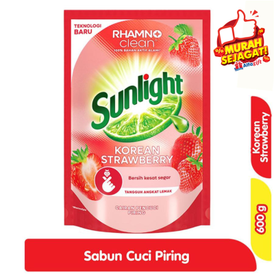 Promo Sunlight Sabun Cuci Piring Extra Korean Strawberry Refill 600 g Alfamart