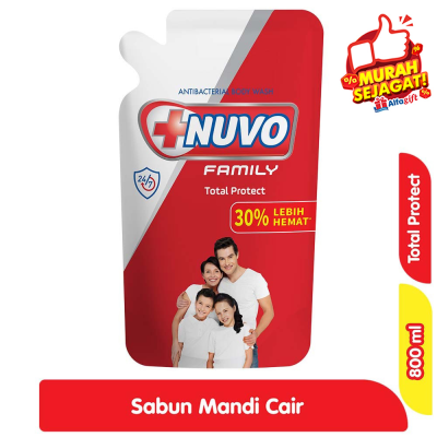 Promo Nuvo Family Sabun Mandi Cair Anti Bakteri Total Protect Refill 800 ml Alfamart