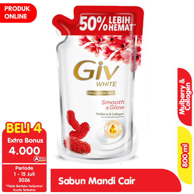 Promo Giv White Smooth & Glow Sabun Mandi Cair Mulberry & Collagen 800 ml Alfamart