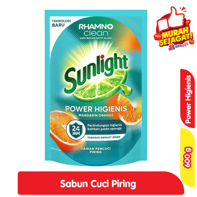 Promo Sunlight Power Higienis Sabun Cuci Piring Mandarin Orange Refill 600 g Alfamart