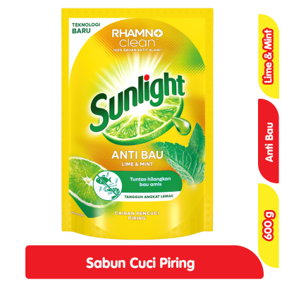 Promo Sunlight Anti Bau Sabun Cuci Piring Lime & Mint Refill 600 g Alfamart