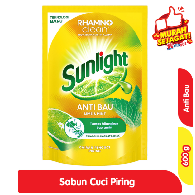 Promo Sunlight Anti Bau Sabun Cuci Piring Lime & Mint Refill 600 g Alfamart