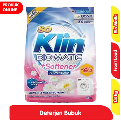 Promo So Klin Bio-Matic Detergen Bubuk + Pelembut Pakaian Mesin Cuci Bukaan Depan 1.8 kg Alfamart