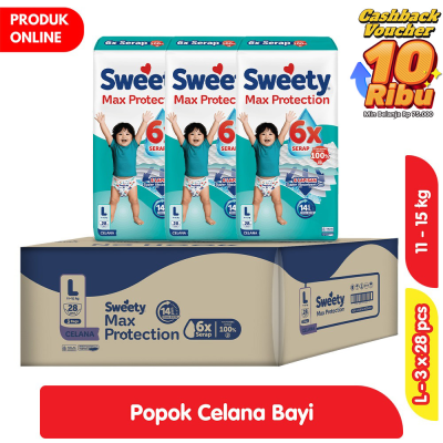 Promo Sweety Max Protection Popok Celana Bayi L 3 x 28 pcs - Karton Alfamart