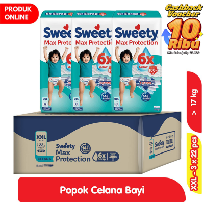 Promo Sweety Max Protection Popok Celana Bayi XXL 3 x 22 pcs - Karton Alfamart