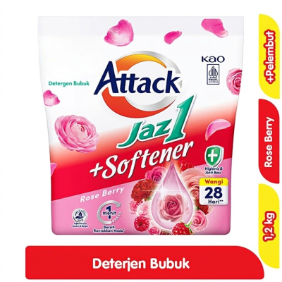 Promo Attack Jaz1 Detergen Bubuk + Pelembut Pakaian Rose Berry 1.2 kg Alfamart