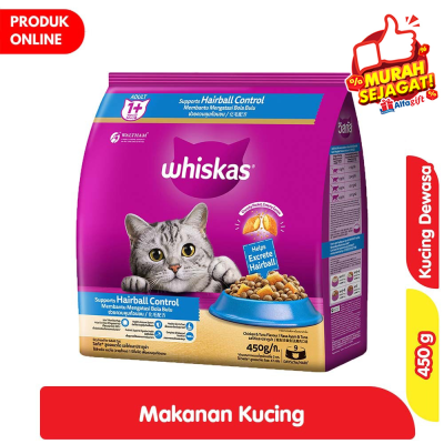 Promo Whiskas Makanan Kucing Kering Adult Anti Bulu Rontok 450 g Alfamart