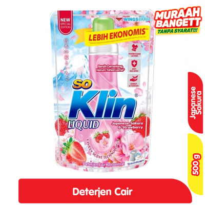 Promo So Klin Detergen Cair Japanese Sakura & Strawberry 500 g Alfamart