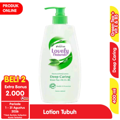 Promo Emeron Lovely Natural Lotion Pelembap Tubuh Deep Caring Green Tea 400 ml Alfamart