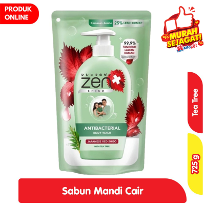 Promo Zen Antibacterial Sabun Mandi Cair Japanese Red Shiso Tea Tree Refill 725 g Alfamart