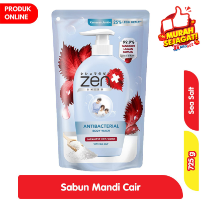 Promo Zen Antibacterial Sabun Mandi Cair Japanese Red Shiso Sea Salt Refill 800 g Alfamart