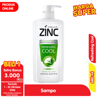 Promo Zinc Sampo Anti Ketombe Refreshing Cool Green Tea Mint Pump 680 ml Alfamart