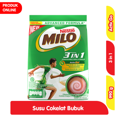 Promo Milo 3in1 Activ-Go Susu Bubuk Cokelat Instant Bag 990 g Alfamart