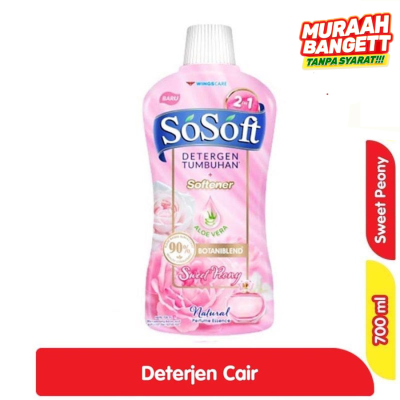 Promo SoSoft Detergen Cair Tumbuhan + Pelembut Pakaian Sweet Peony 700 g Alfamart
