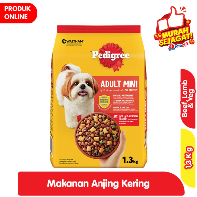 Promo Pedigree Makanan Anjing Kering Adult Ras Kecil Rasa Daging Sapi, Domba & Sayuran 1.3 Kg Alfamart
