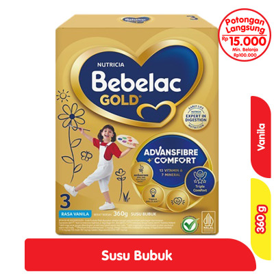 Promo Bebelac Gold 3 Susu Bubuk Pertumbuhan Anak Vanila 360 g Alfamart